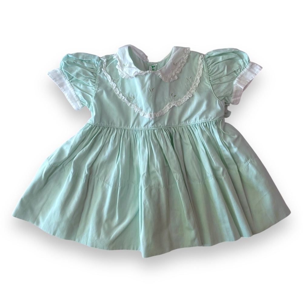 VINTAGE HANDMADE Dress Mint Teal Pistachio Floral Lace Tea Party Alfred Loom